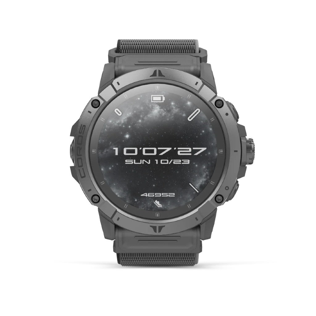 Front view of black COROS VERTIX 2S GPS watch
