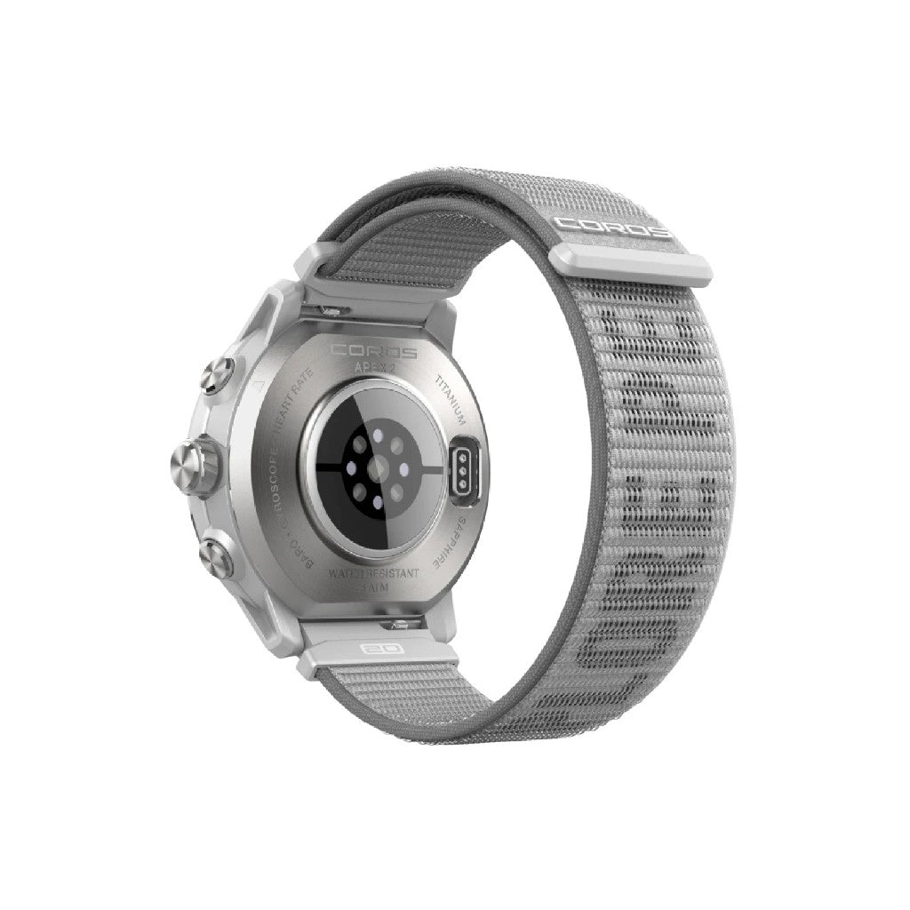 Back view of grey COROS APEX 2 gps watch