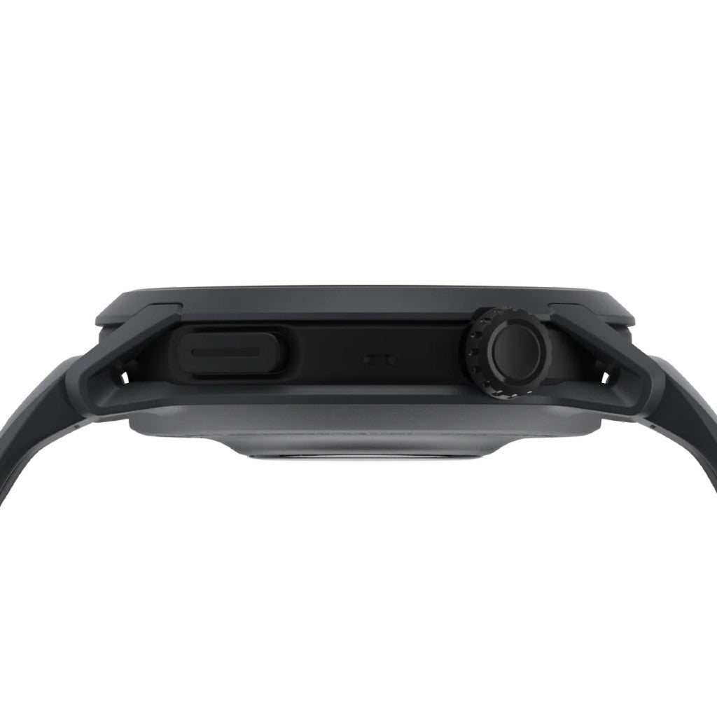 Profile view of black Coros Pace 4 GPS watch