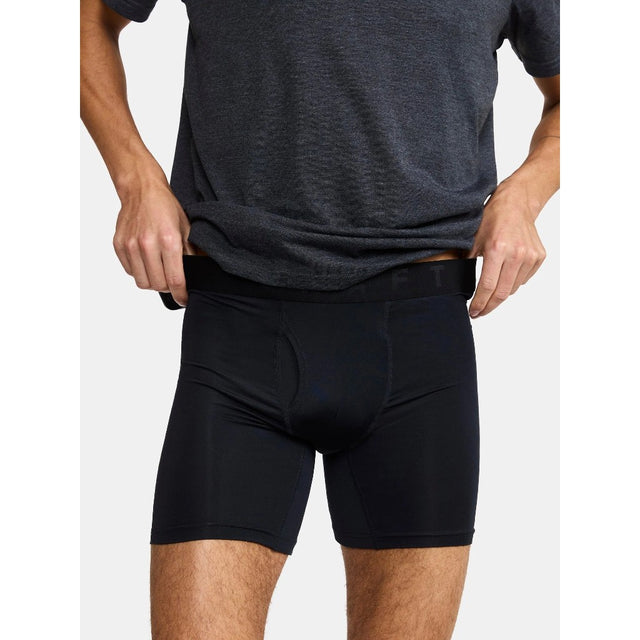 On-model view of men's black CRAFT Core Dry boxers