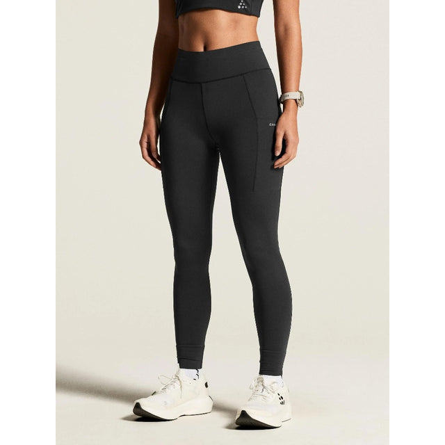Front on-model view of women's black Craft Hypervent running tights