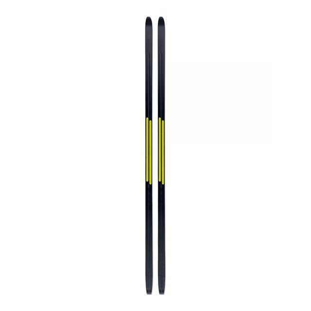 Bottom view of pair of Fischer Twin Skin Sport mounted cross-country skis