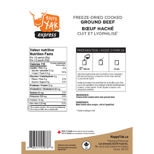 Happy Yak Freeze-Dried Cooked Ground Beef
