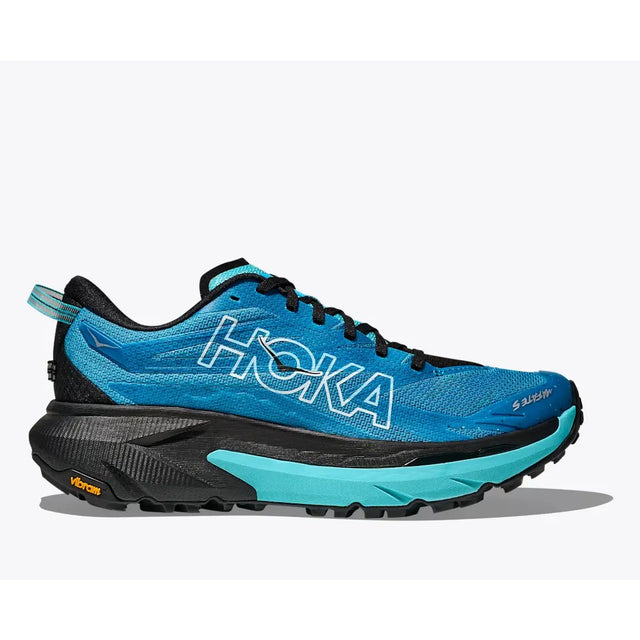 Side view of men's Hoka Mafate 5 trail shoe in Skyward Blue/Black colour
