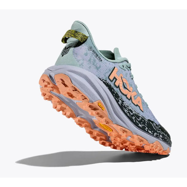 Sole view of women's Hoka Speedgoat 6 gore-tex trail running shoe in jade/grey colour
