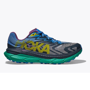 Side view of women's Hoka Tecton X 2 trail running shoe in strata/virtual blue colour