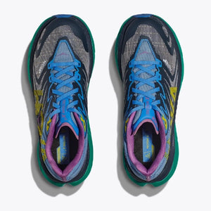 Top view of women's Hoka Tecton X 2 trail running shoes in strata/virtual blue colour