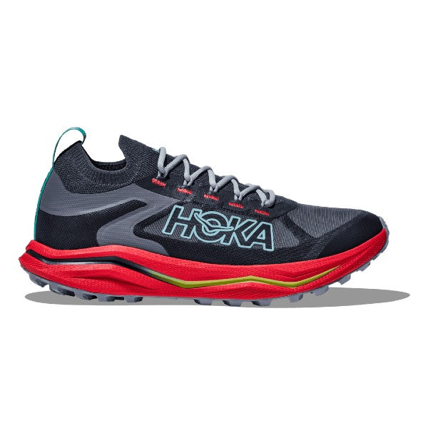Side view of men's Hoka Zinal 2 trail running shoe in stormy skies/cerise colour