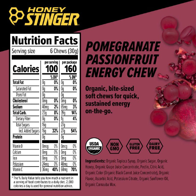 Honey Stinger pomegranate passionfruit energy chews nutrition facts