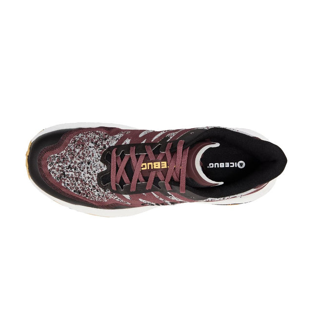 Top view of icebug Jarv trail running shoe in cherry/yellow colour