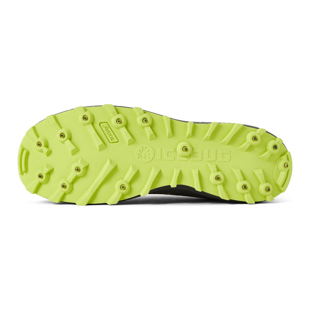 Sole of men's black/green Icebug Pytho 7 studded running shoe