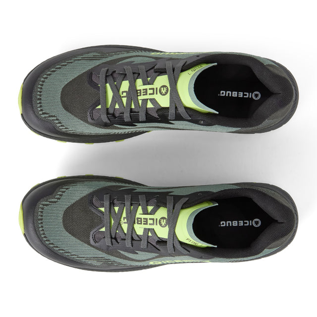 Top view of men's black/green Icebug Pytho 7 studded running shoes