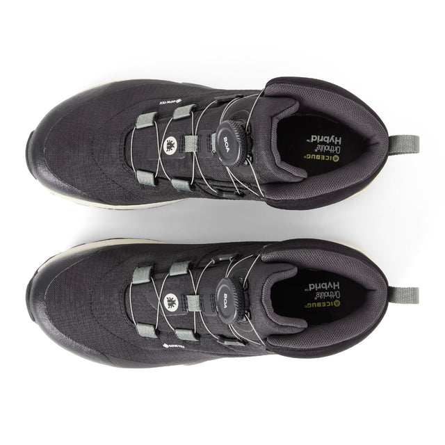 Top view of men's black Icebug Rover 2 studded hiking boots