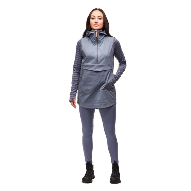 Front on-model view of women's grey/blue Indyeva Cangur tunic
