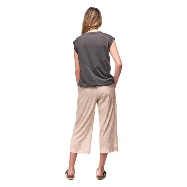 Back on-model view of Indyeva Goma Sleeveless Top in Thyme colour