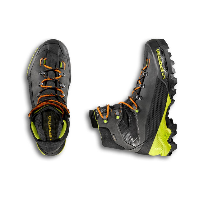 Pair of black/lime La Sportiva Aequilibrium mountaineering boots