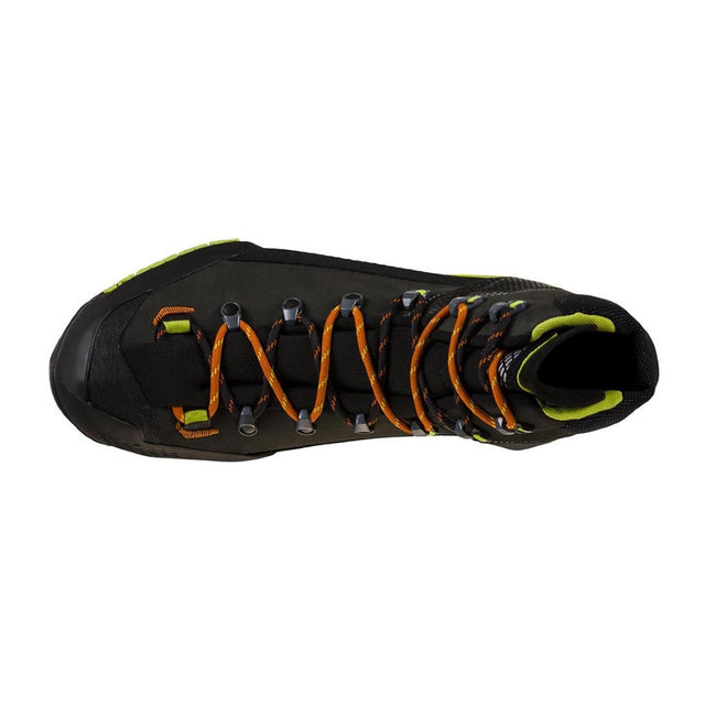 Top view of men's La Sportiva Aequilibrium LT GTX hiking boot in carbon/lime colour