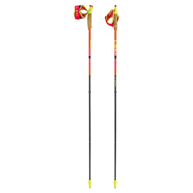 Pair of neon pink & orange Leki Ultralight FX One Superlite trail running poles