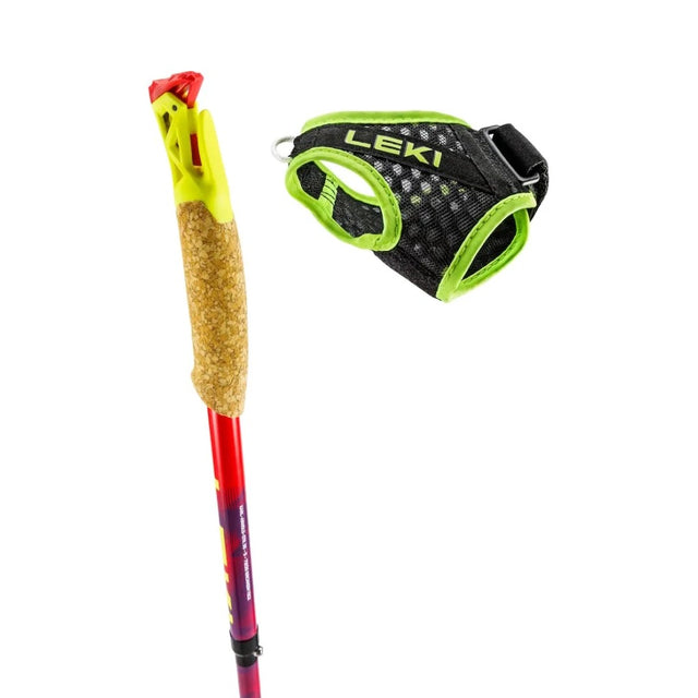 Strap detail of red/violet Leki Ultratrail FX One running pole