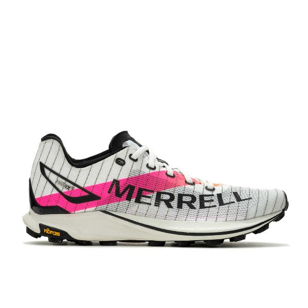 Side view of women's Merrell Skyfire 2 Matryx trail running shoe in white/multi