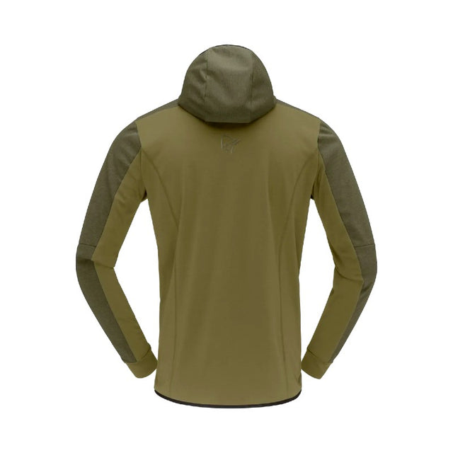 Back view of men's norrona falketind Warm2 Octa Hood jacket in olive colour