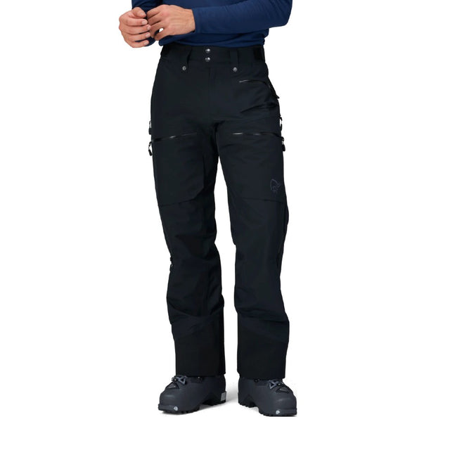 Front on-model view of men's black norrona lofoten Gore-Tex insulated pants