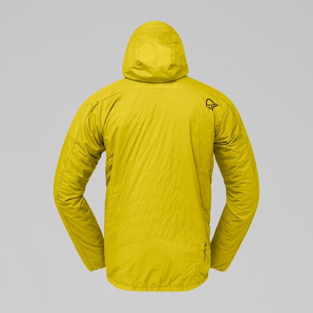 Back view of men's yellow Norrona lyngen alpha100 jacket