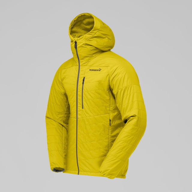 Side view of men's yellow Norrona lyngen alpha100 jacket