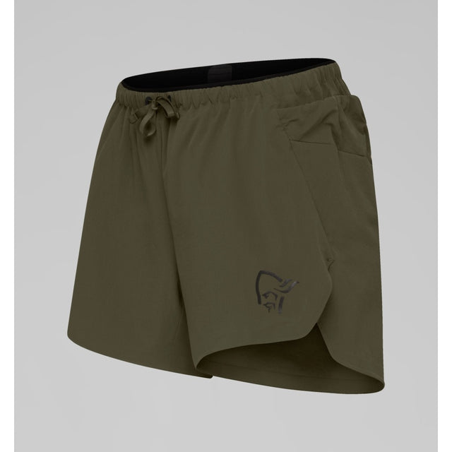 Side view of women's norrona senja flex1 shorts in Olive colour