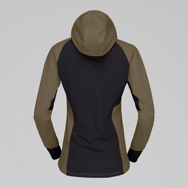 Back view of Norrona Senja Warm1 Hood women's in olive night colour