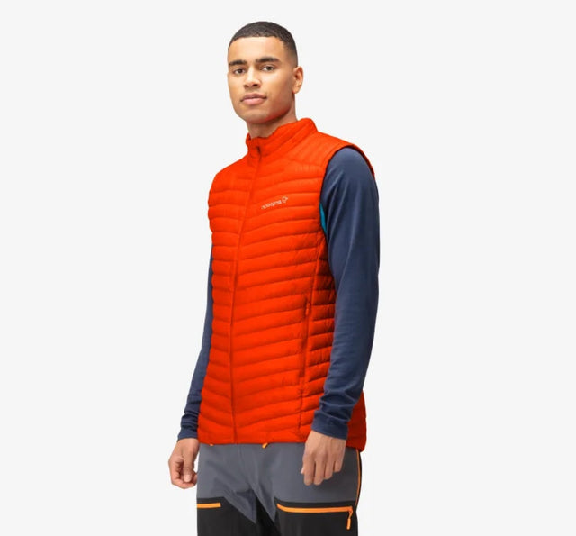 Men's Norrona Trollveggen Superlight Down850 Vest adrenalin red model