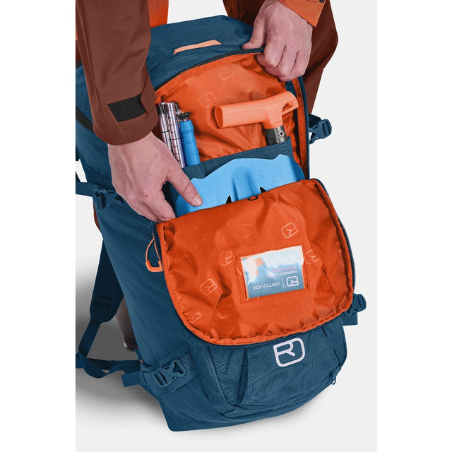 Safety compartment detail of Ortovox Haute Route 40 ski touring pack