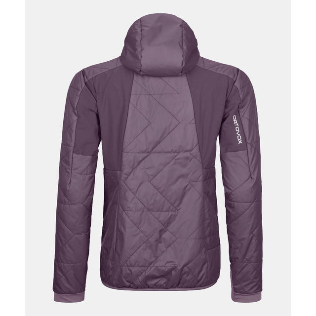 Back view of women's Ortovox Swisswool Piz Boe jacket in wild berry colour