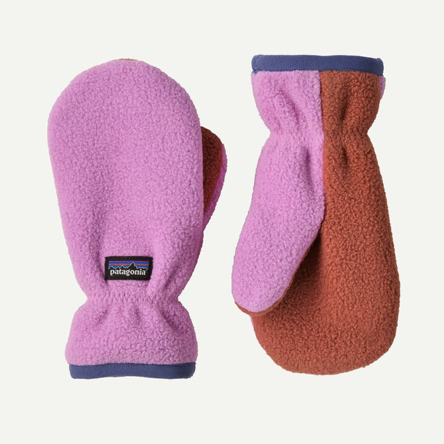 Pair of purple/red patagonia baby pita pocket mittens