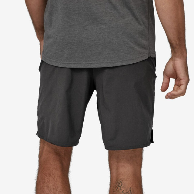 Back on-model view of men's Patagonia Multi Trails 8" shorts in black