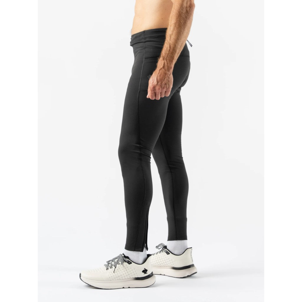 Side on-model view of men's black Rabbit running Defroster Pocket Tightz