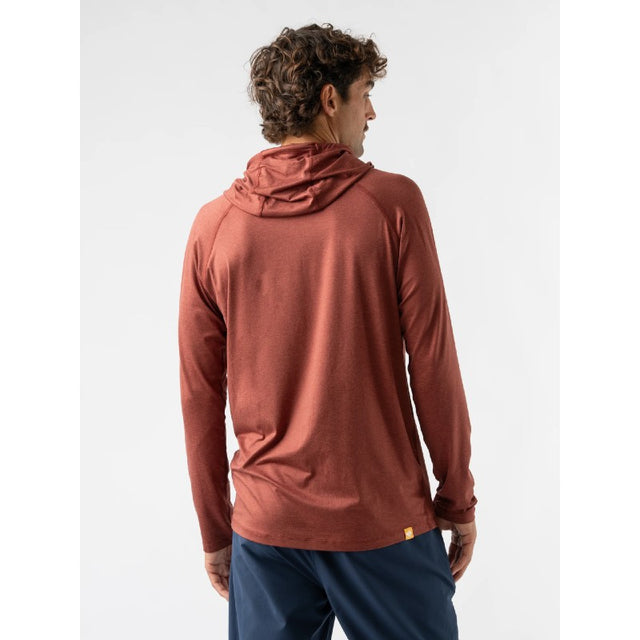 Back view of men's rabbit running EZ Pullover in copper brown