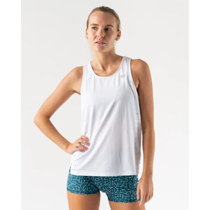 Front view of women's rabbit race pace tank in white