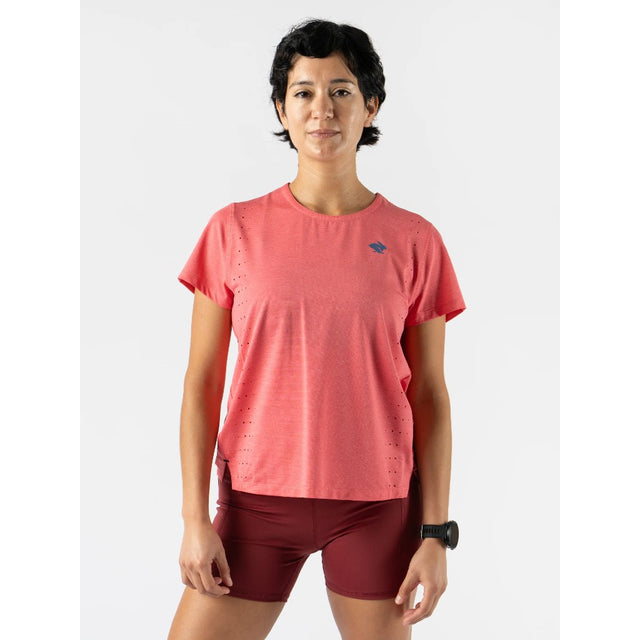 Front view of women's pink rabbit running Race Pace Tee