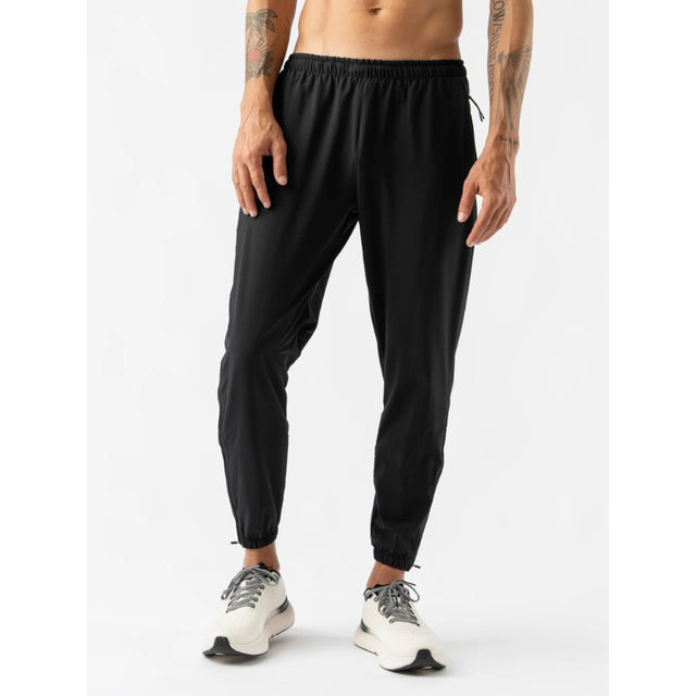 Front on-model view of men's black rabbit runners joggers