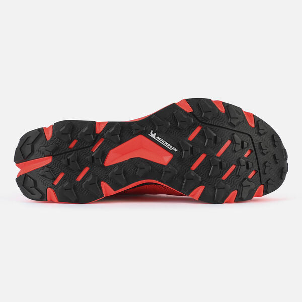 Sole of men's Rossignol Vezor trail running shoe in neon red