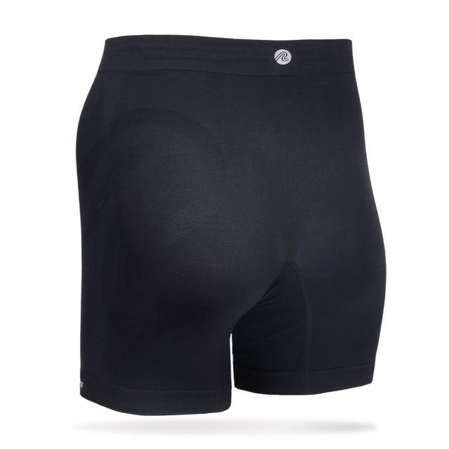 Front view of men's black runderwear running boxer