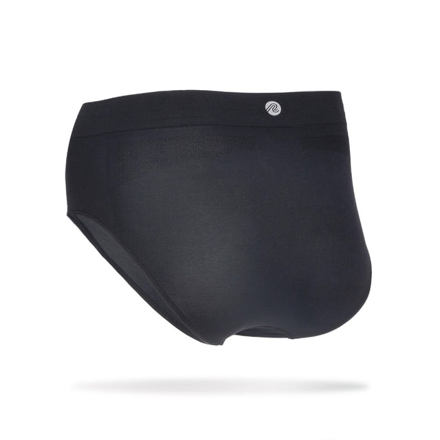 Back view of men's black runderwear running brief