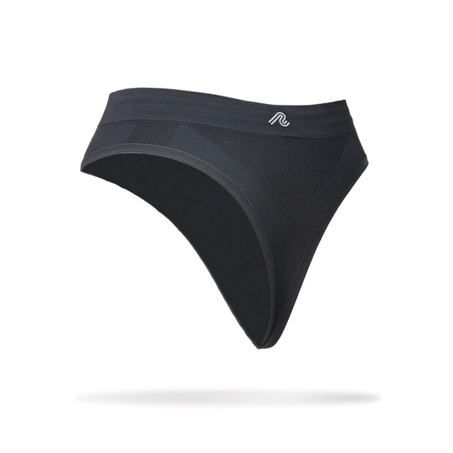 Back view of women's black runderwear thong