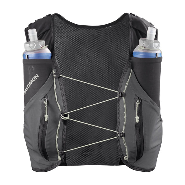 Front view of green/grey Salomon ADV Skin 12 running vest