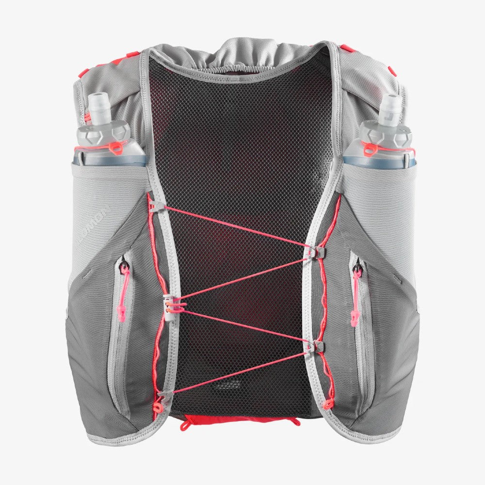Front view of Salomon ADV Skin 12 vest in Neon Flame colour