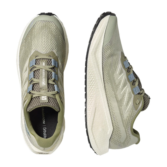Top/side view of men's green Salomon Aero Blaze 3 GRVL running shoe