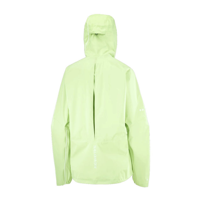 Back view of women's lime Salomon Bonatti Pro jacket