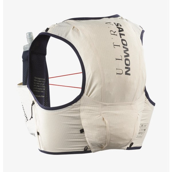 Back view of Salomon S/Lab Ultra 10 running vest in almond milk colour