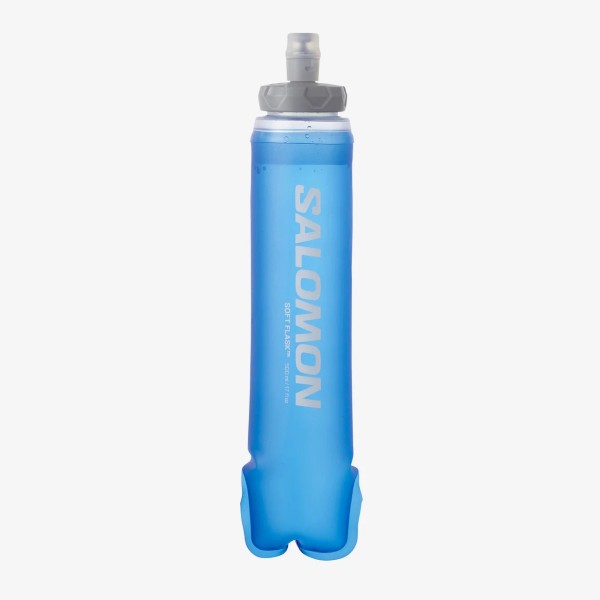 Front view of clear blue Salomon 500ml soft flask